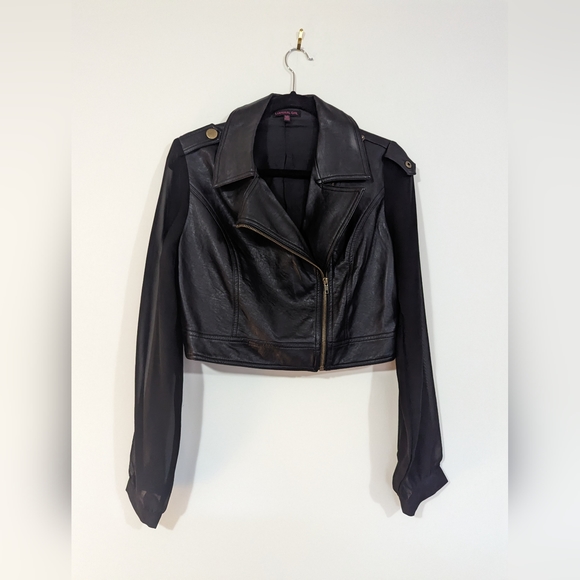 Material Girl Cropped Leather Jacket with Sheer Sleeves s: L - Picture 7 of 10